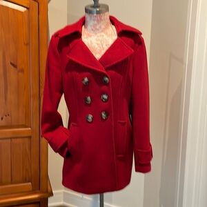 Women’s medium double breasted jacket by Ann Taylor. Red tweed with nylon lining